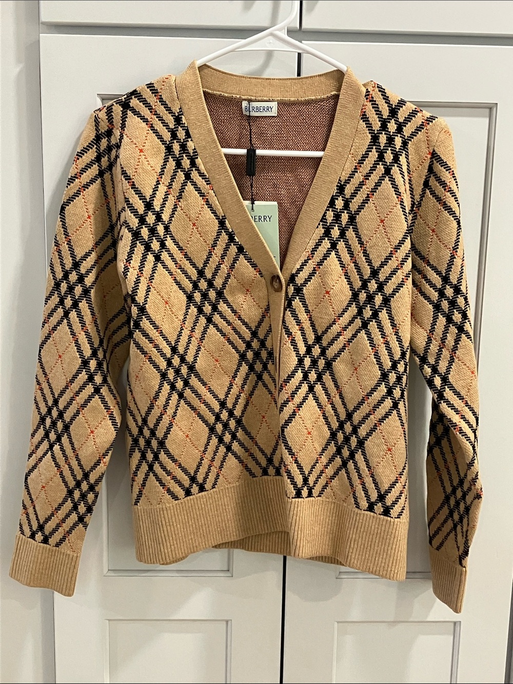 NWT Burberry Women's 100% Merino Wool Burberry Check Cardigan Sweater